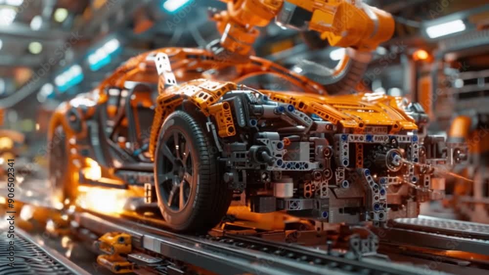 Advanced Robotic Arm Assembling a Car in a High-Tech Modern Factory with Precise and Efficient Movements Advanced Robotic Arm Assembling a Car in a High-Tech Modern Factory with Precise and Efficient Movements
