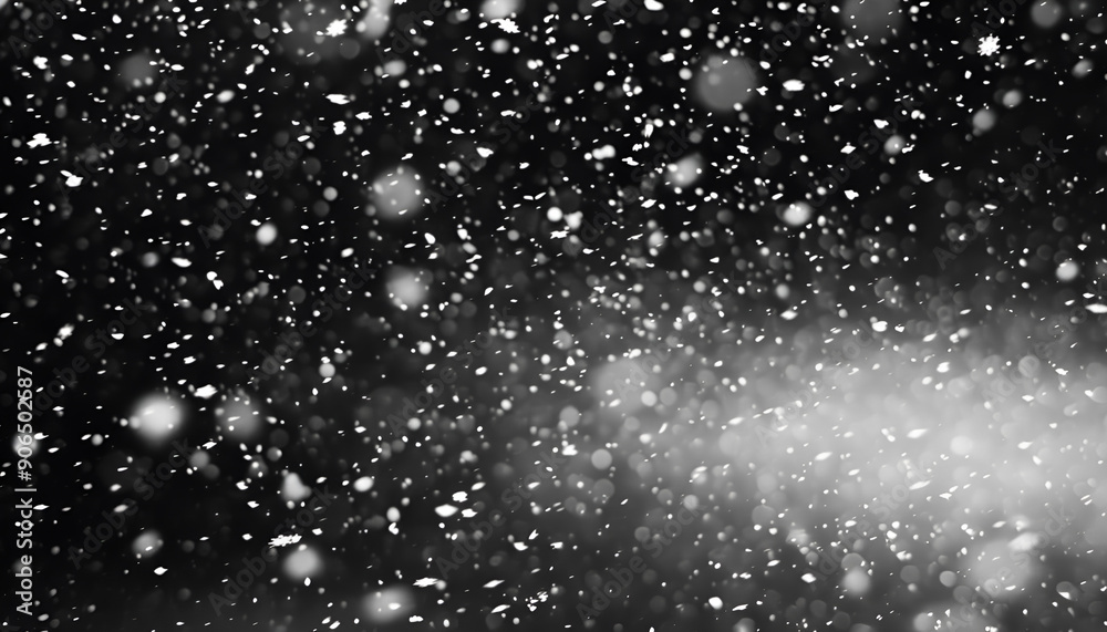 Obraz premium White snow falling down on black background