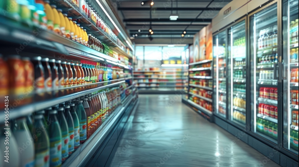 A supermarket refrigerator display, featuring a range of milk alternatives and chilled beverages. Generative AI. A supermarket refrigerator display, featuring a range of milk alternatives and chilled beverages. Generative AI.