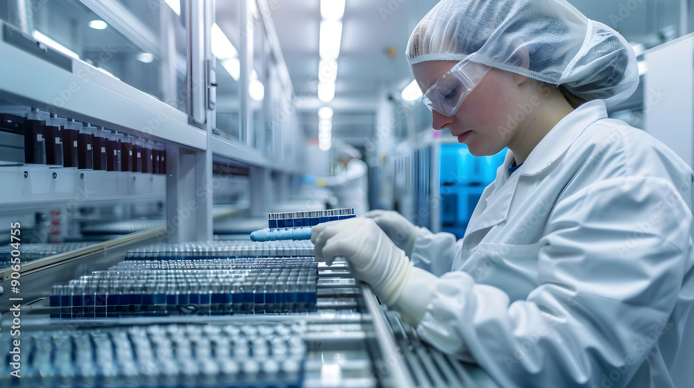 Production Line Factory Worker Assembles Sodium Battery
