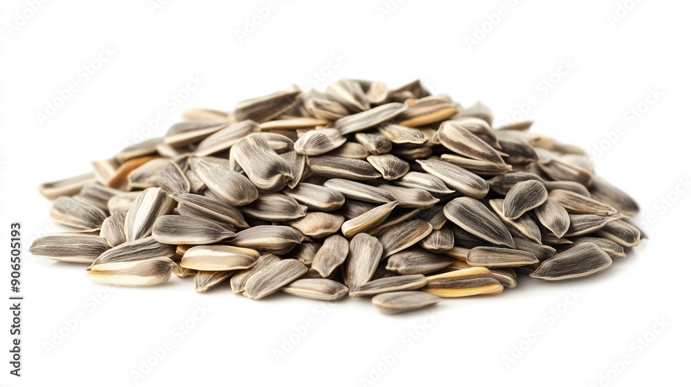 pile of unpeeled sunflower seeds, on white background pile of unpeeled sunflower seeds, on white background