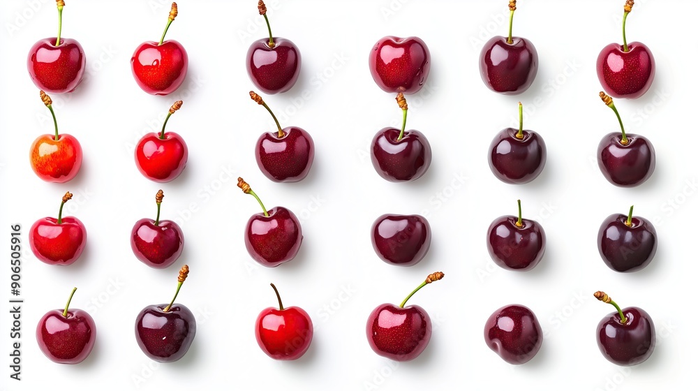 Collection of isolated various cherry fruits, on white background Collection of isolated various cherry fruits, on white background