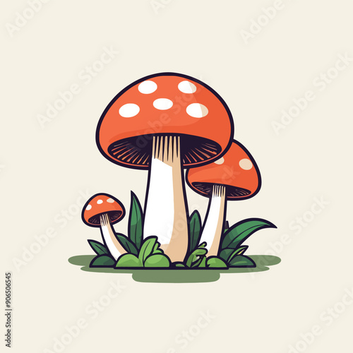 A drawing of orange mushrooms with green leaves and a brown background.