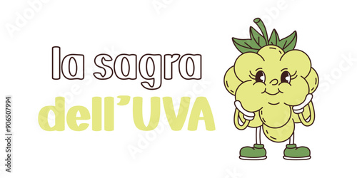 La sagra dell uva greeting card. Banner of grape festival. Vector flat illustration, poster.