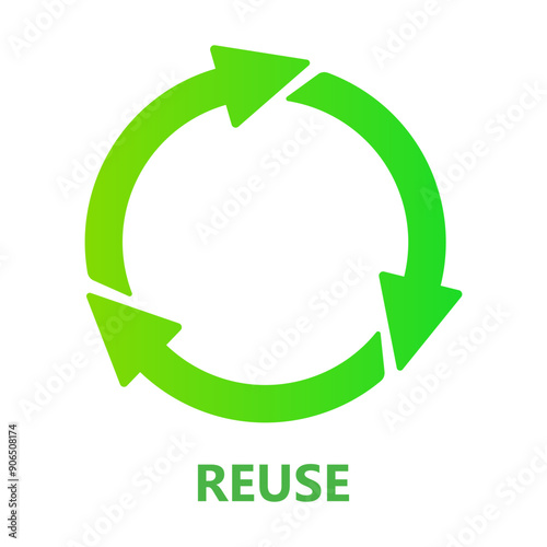 Reuse. Green circular arrows, usage, clean environment, pollution, save the planet, ecology, nature, zero waste, reduce, recycle, eco, biodegradable materials, natural, organic, microplastics. Vector