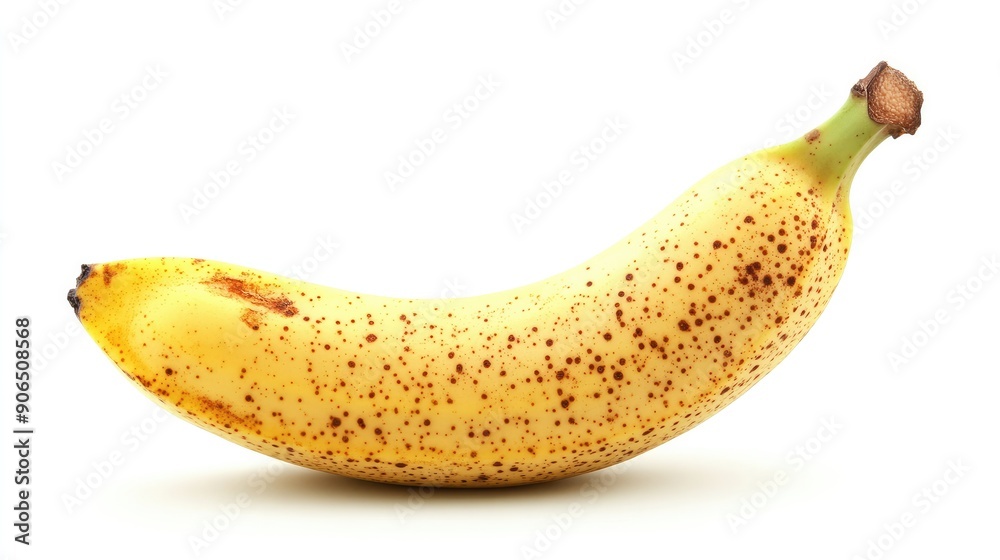 Single banana with a curved stem isolated on white background, full depth of field Single banana with a curved stem isolated on white background, full depth of field
