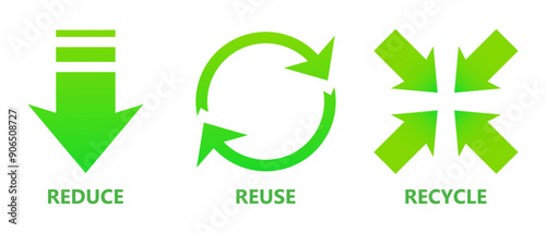 Reduce, reuse, recycle. Green circular arrows, leaf, leaves, clean environment, pollution, save the planet, ecology, nature, zero waste, eco, biodegradable materials, organic, natural, microplastics