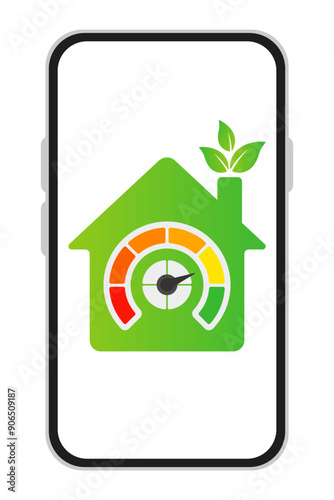 Smart home system app in smartphone. Control, adjust, customize, multi colored scale, green house, temperature, air, hood, humidity, equipment, connected devices remote access lighting security