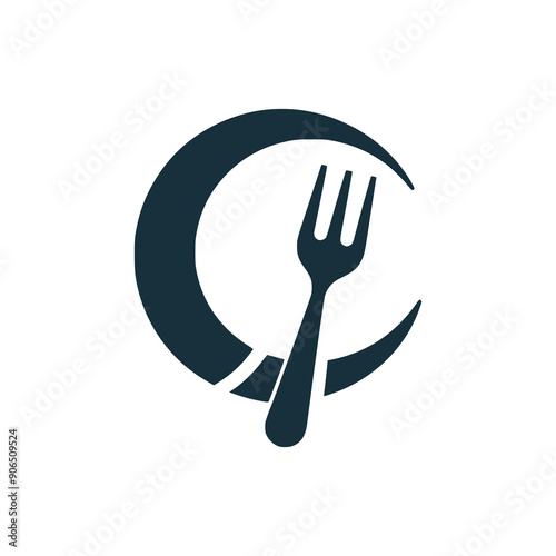 moon fork restaurant logo vector illustration template design