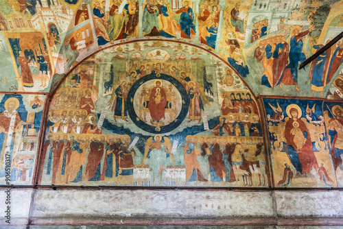 YAROSLAVL, RUSSIA - JULY 20, 2014: Frescoes from the Church of St. John the Baptist in Tolchkovo.Yaroslavl. A UNESCO World Heritage Site