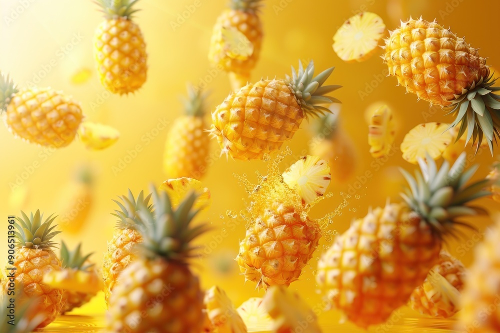 Flying Pineapples in a Yellow Splash Flying Pineapples in a Yellow Splash