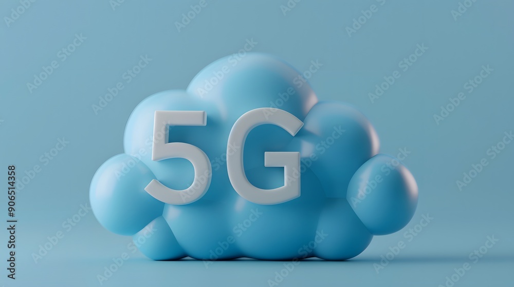 Blue cloud with 5G text in the center on light blue background, symbolizing modern technology and fast internet connectivity. Blue cloud with 5G text in the center on light blue background, symbolizing modern technology and fast internet connectivity.