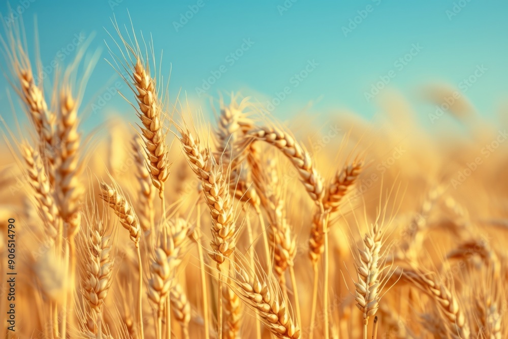 Fototapeta premium Golden Wheat Field Under a Blue Sky