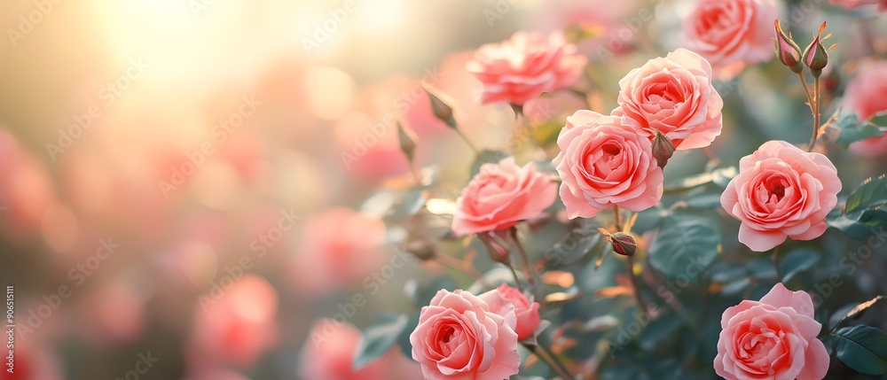 Pink Rose Blooms in a Garden. Pink Rose Blooms in a Garden.