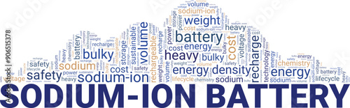 Sodium-ion Battery word cloud conceptual design isolated on white background.