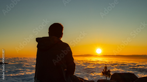 Man enjoys the sunset at the Teide National Park in Tenerife