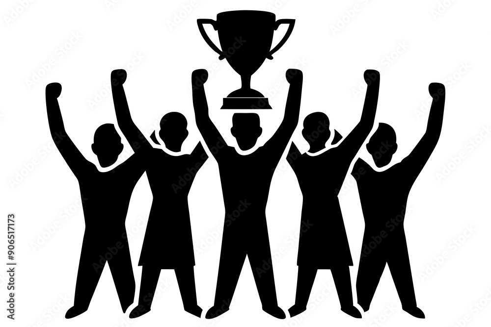 Winning team is holding trophy in hands vector Silhouette illustration Winning team is holding trophy in hands vector Silhouette illustration