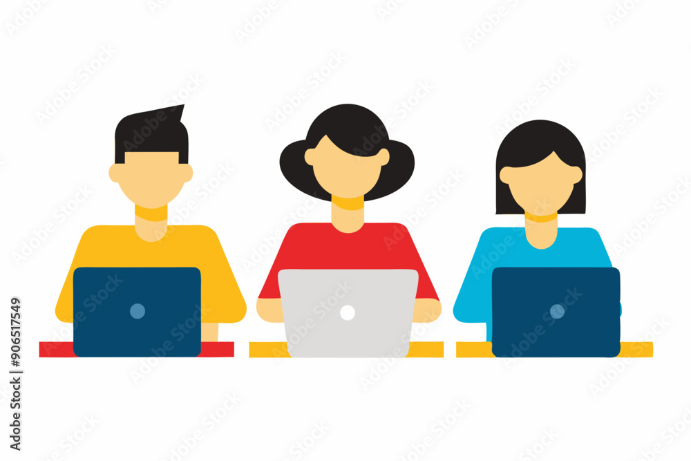 students working on laptops vector illustration 
