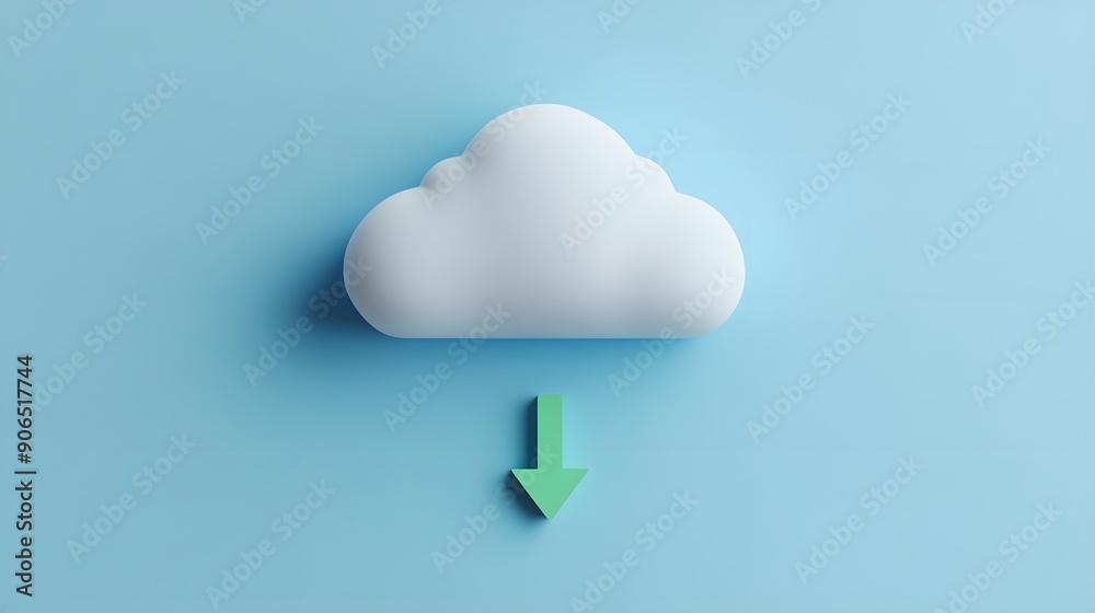 Cloud download icon on a blue background. Represents data storage, cloud computing, and file downloading. Simple and minimalistic design.
