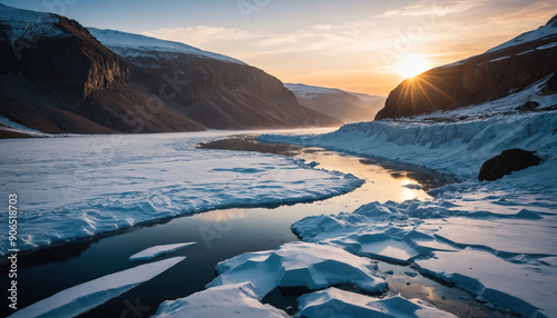 Frozen Lake Lost in Rainy Winter: The Expeditioner's Odyssey Surrounded in Landslide photo