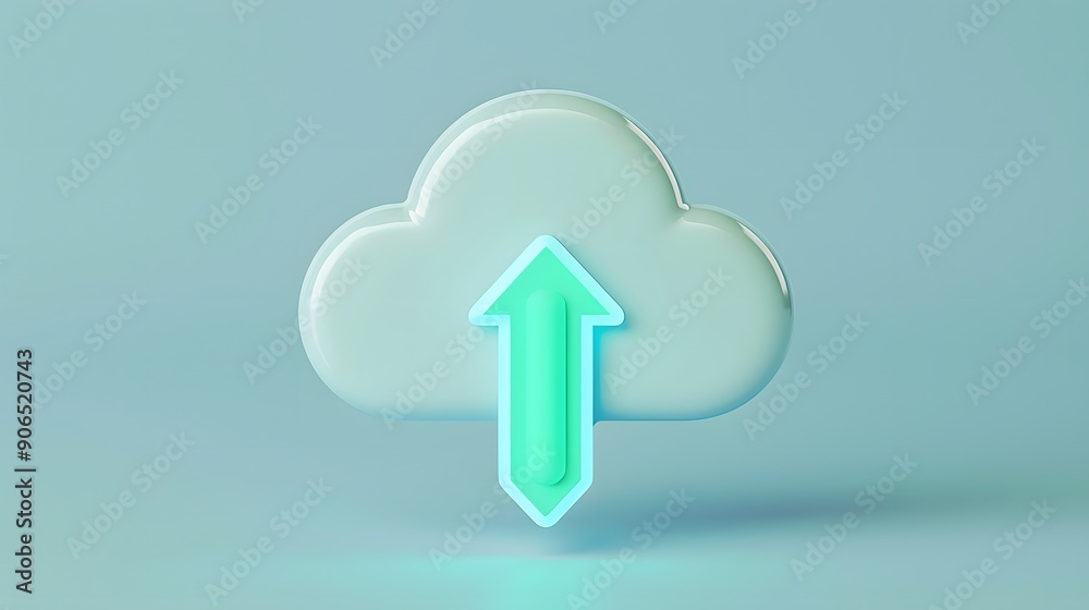 Digital cloud icon with glowing arrow, perfect for representing cloud storage, data upload, online services, and technology concepts. Digital cloud icon with glowing arrow, perfect for representing cloud storage, data upload, online services, and technology concepts.
