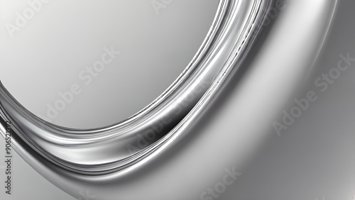 Futuristic abstract background with liquid metal texture and glossy silver and platinum swirls in 3D pattern, featuring undulating wavy lines and a seamless gradient of white and gray hues