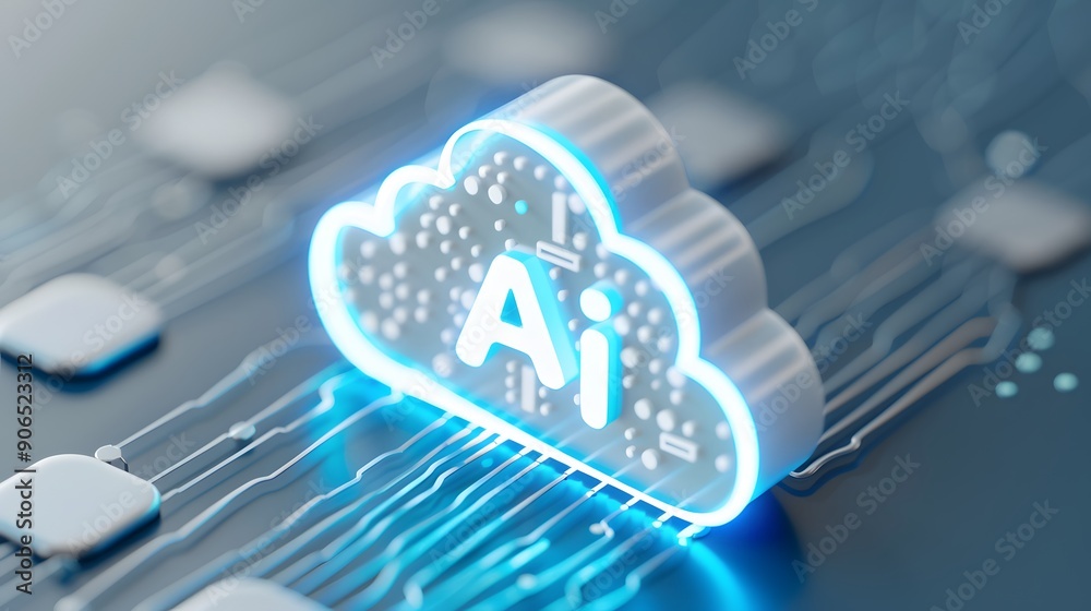 Futuristic AI cloud computing concept on a digital circuit board, representing advanced technology and artificial intelligence. Futuristic AI cloud computing concept on a digital circuit board, representing advanced technology and artificial intelligence.