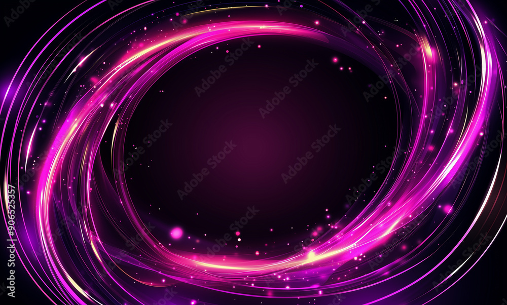 Naklejka premium A radiant magenta frame with flowing light trails on a dark background, perfect for vibrant and energetic designs.