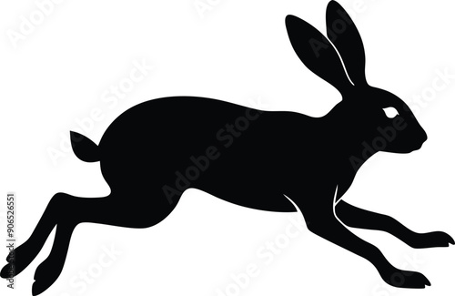 Silhouette of running hare black creative rabbit artwork