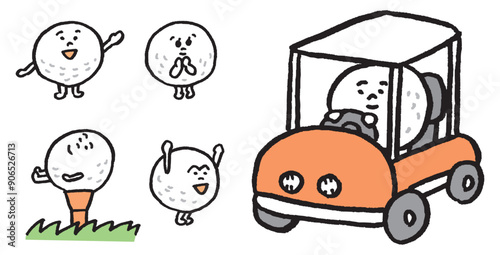 線画の丸くてかわいいゴルフボールのキャラ素材