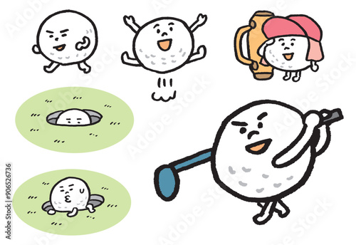 線画の丸くてかわいいゴルフボールのキャラ素材