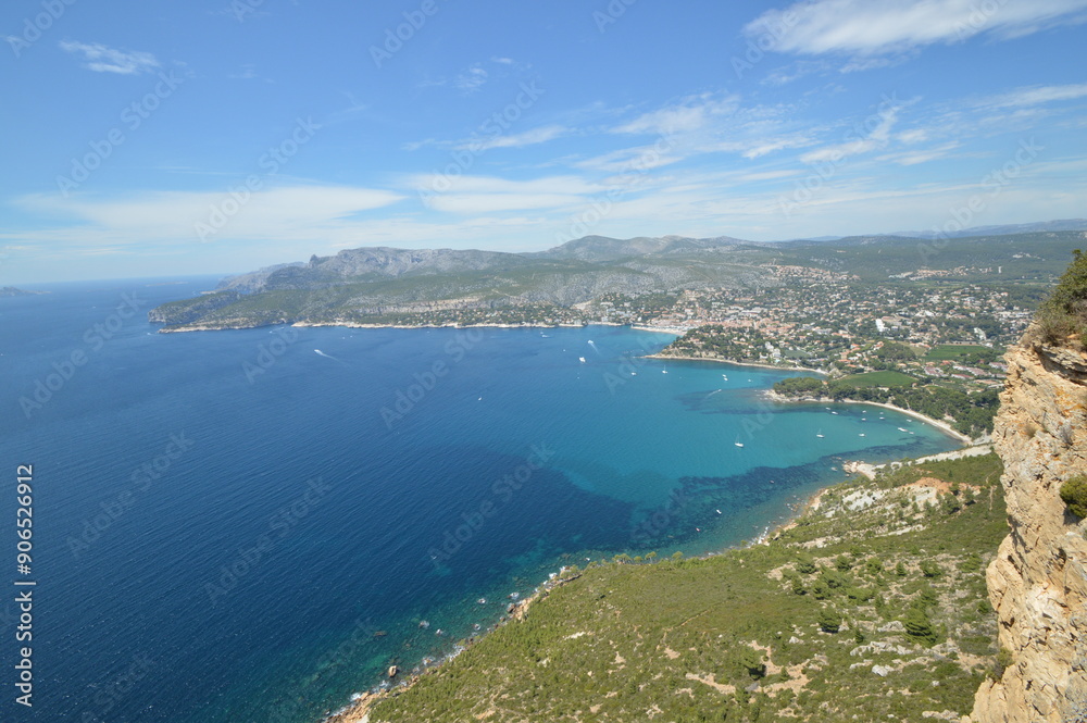 France, illustration of the sea and cove in Marseille in summer. France, illustration of the sea and cove in Marseille in summer.