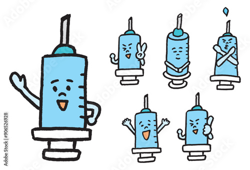 医療などで使えるかわいい注射器のキャラ素材