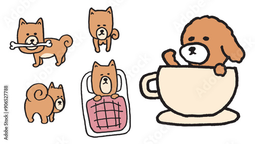 変なポーズをする可愛い犬のキャラ素材