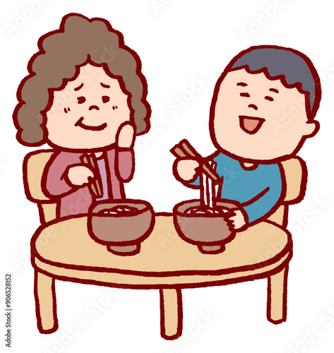 母を想う優しい息子の親孝行のシーン