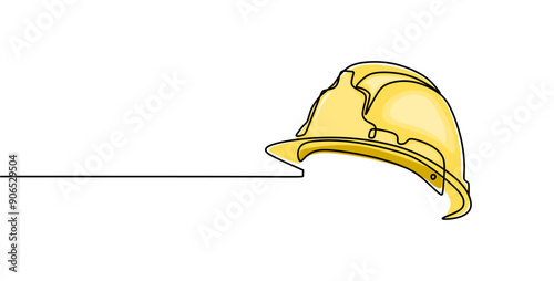 Construction helmet.Worker safety tools concept. Continuous one line drawing.Vector illustration.	
