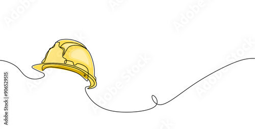 Construction helmet.Worker safety tools concept. Continuous one line drawing.Vector illustration.	
