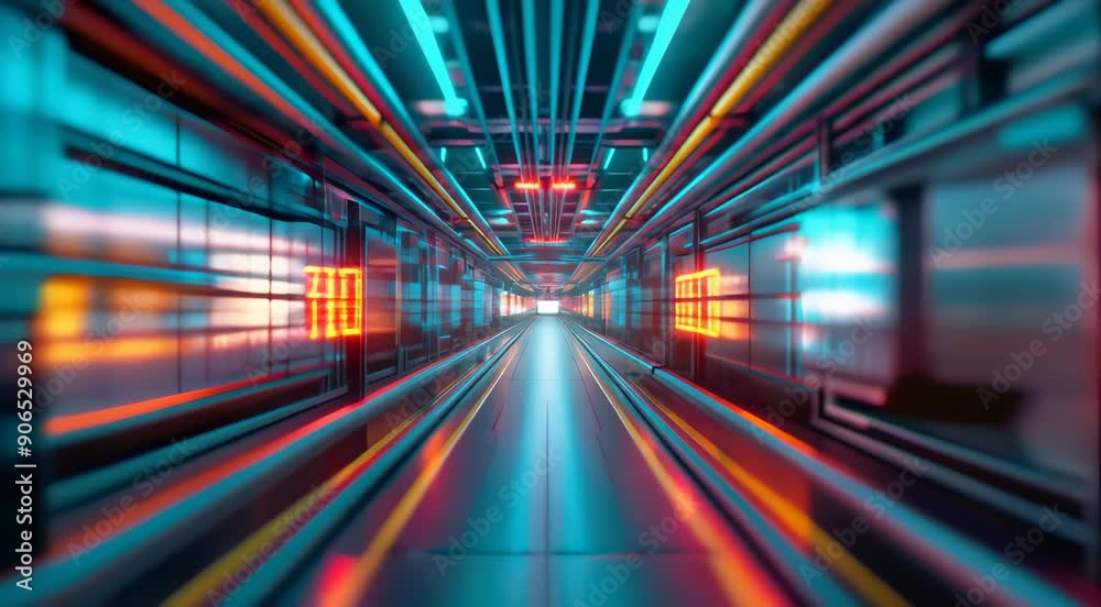 A futuristic, brightly lit corridor with neon lights and a display showing the year 2025, featuring advanced technology and vibrant colors. A futuristic, brightly lit corridor with neon lights and a display showing the year 2025, featuring advanced technology and vibrant colors.