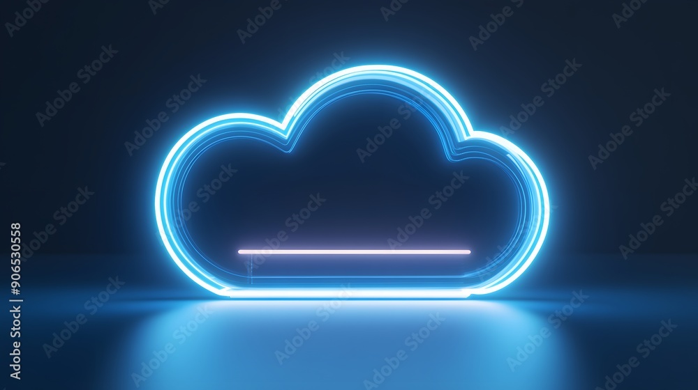Neon cloud icon on dark background. Futuristic and modern design representing cloud computing, technology, and data storage. Neon cloud icon on dark background. Futuristic and modern design representing cloud computing, technology, and data storage.