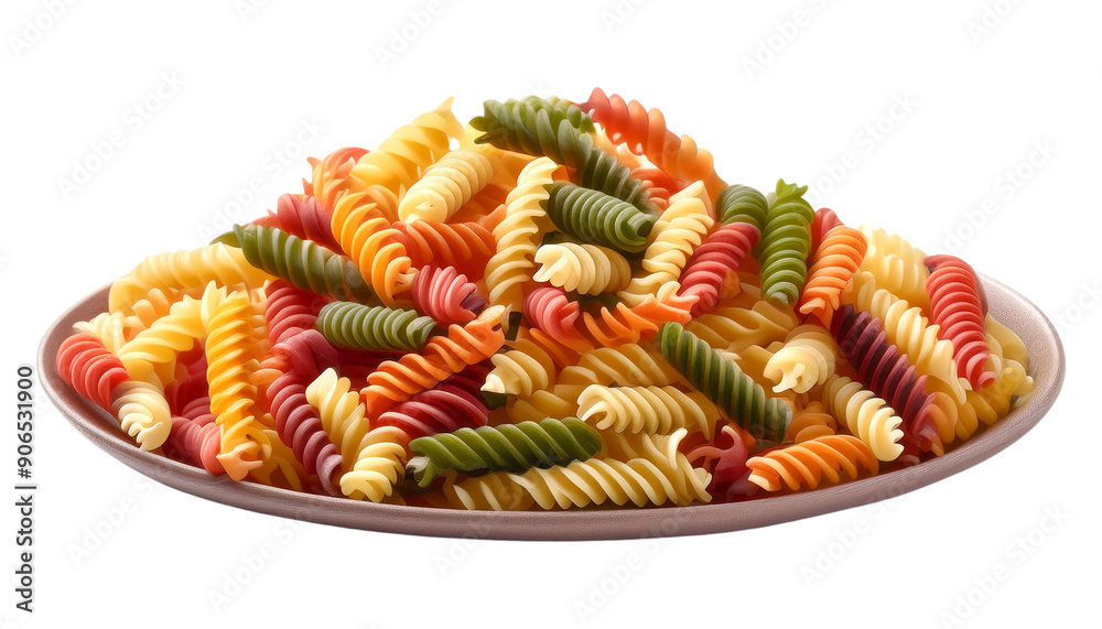 A vibrant plate of colorful spiral pasta, perfect for enhancing any culinary design or food-related project. A vibrant plate of colorful spiral pasta, perfect for enhancing any culinary design or food-related project.