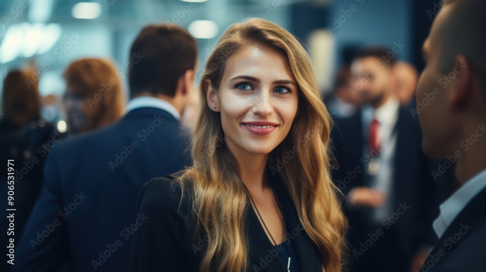 A businesswoman networking at a business conference A businesswoman networking at a business conference