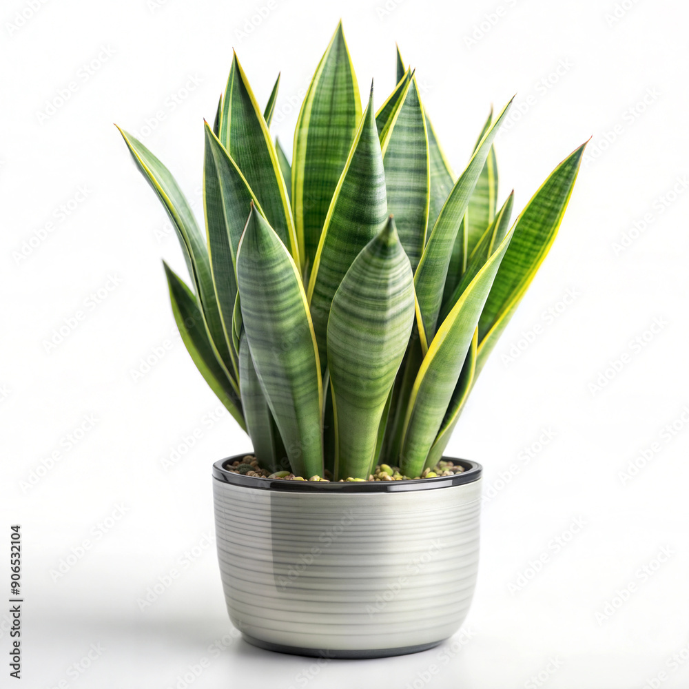 Sansevieria in a beautiful pot, white solid isolated background, perfect for marketing use Sansevieria in a beautiful pot, white solid isolated background, perfect for marketing use
