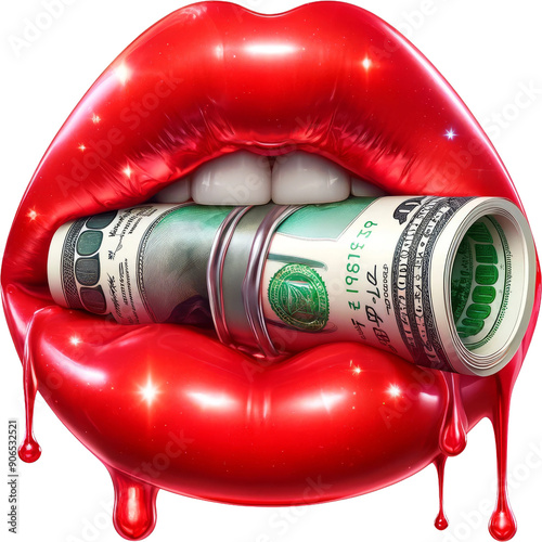 A red lip with a bunch of money in it