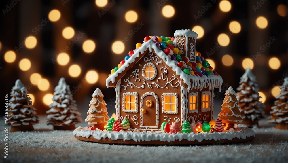 Gingerbread house with candy decorations. Gingerbread house with candy decorations.