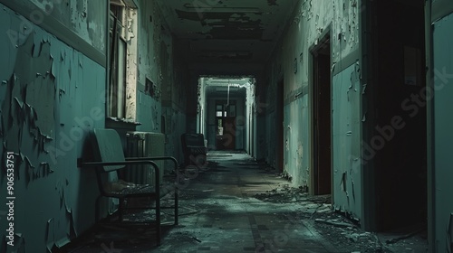 Halloween concept, scary abandoned hospital photo