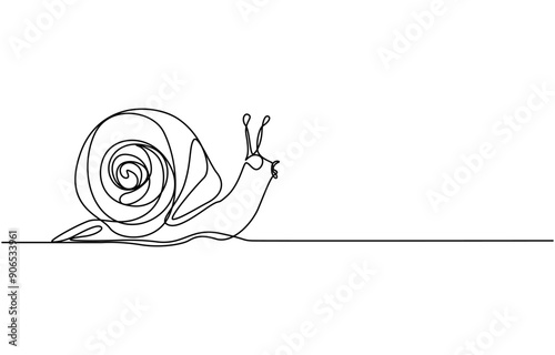 one line drawing of isolated vector object - snail, One single line drawing of exotic snail mascot concept for healthy food logo identity. High nutritious escargot healthy food. Modern continuous line