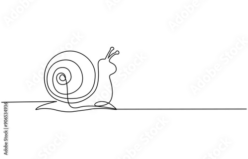 one line drawing of isolated vector object - snail, One single line drawing of exotic snail mascot concept for healthy food logo identity. High nutritious escargot healthy food. Modern continuous line
