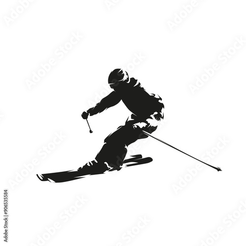 Downhill skier, skiing, abstract isolated vector silhouette, ink drawing