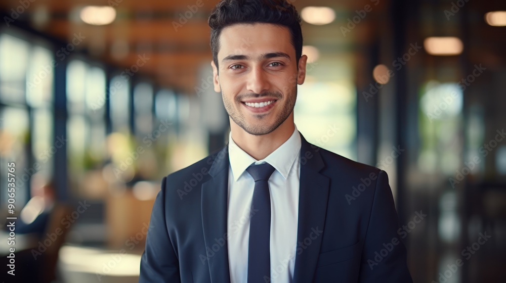 Portrait of professional company employee in suit smiling and looking at camera. 