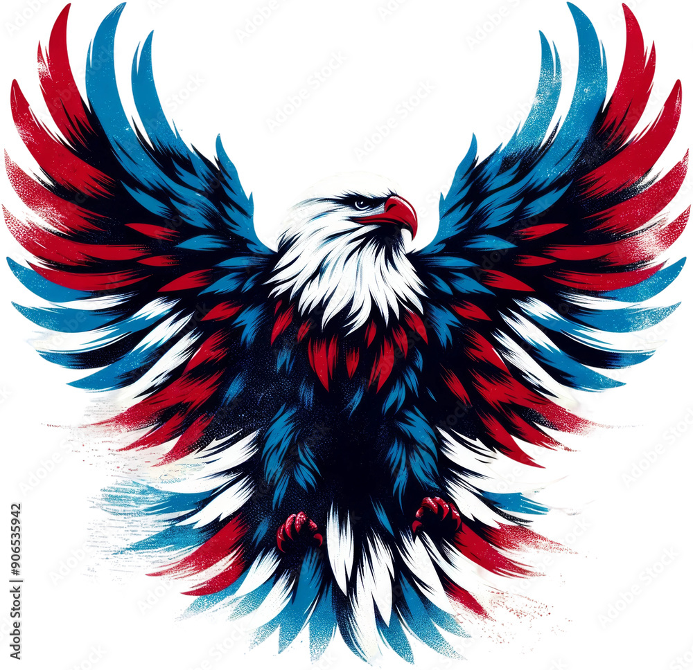 Obraz premium A colorful eagle with red, blue, and white feathers
